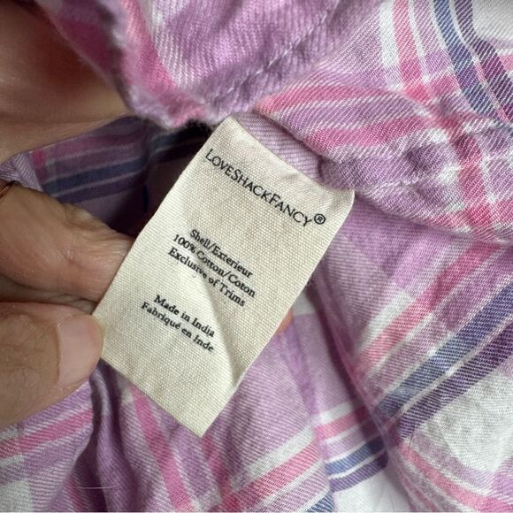 LoveShackFancy purple plaid embroidered tiered ruffle asymmetric skirt size 4 - Picture 8 of 11